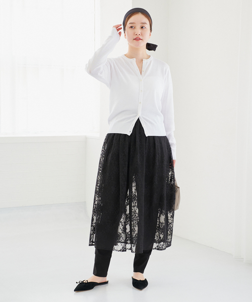 IENA（イエナ）の「シアーレースギャザースカート（スカート・レディース・ホワイト/ブラック・36/38）」の10枚目の写真