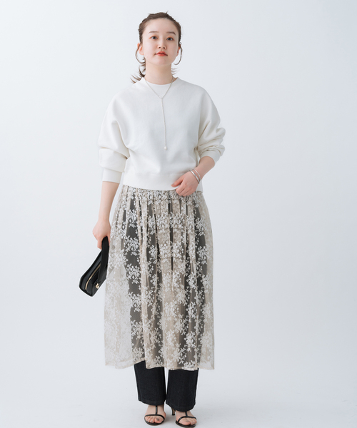 IENA（イエナ）の「シアーレースギャザースカート（スカート・レディース・ホワイト/ブラック・36/38）」の13枚目の写真