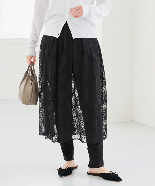 IENA（イエナ）の「シアーレースギャザースカート（スカート・レディース・ホワイト/ブラック・36/38）」の15枚目の写真