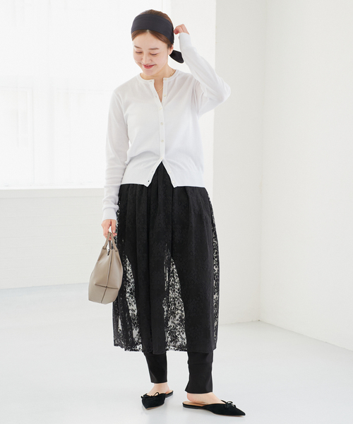 IENA（イエナ）の「シアーレースギャザースカート（スカート・レディース・ホワイト/ブラック・36/38）」の17枚目の写真