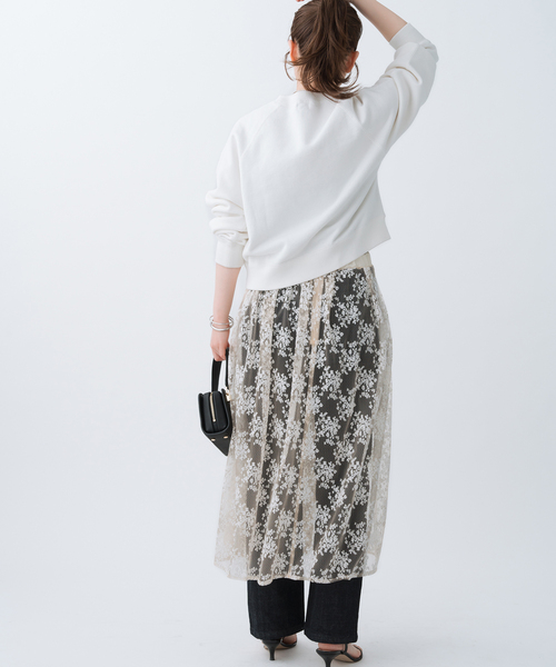 IENA（イエナ）の「シアーレースギャザースカート（スカート・レディース・ホワイト/ブラック・36/38）」の5枚目の写真