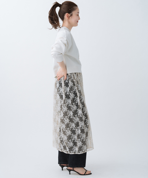 IENA（イエナ）の「シアーレースギャザースカート（スカート・レディース・ホワイト/ブラック・36/38）」の6枚目の写真