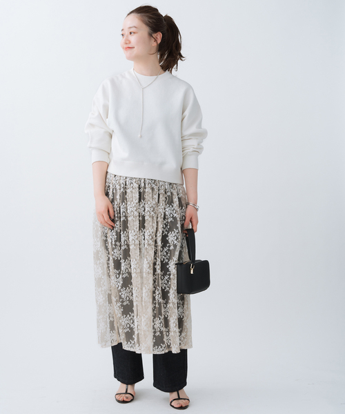 IENA（イエナ）の「シアーレースギャザースカート（スカート・レディース・ホワイト/ブラック・36/38）」の7枚目の写真