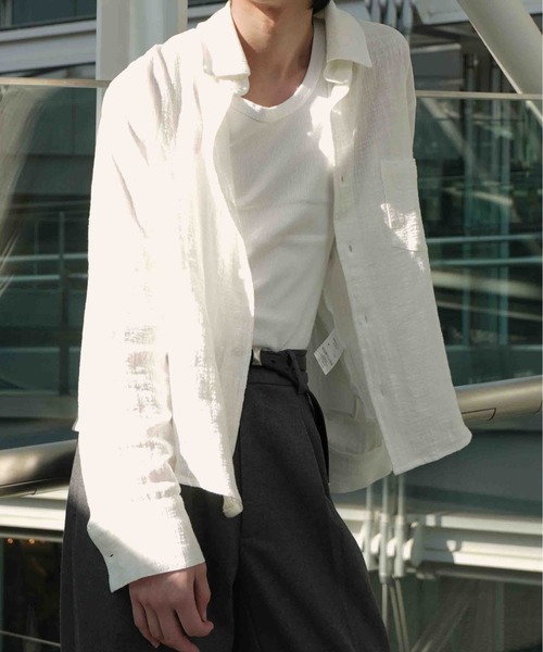 Noen（ノエン）の「リネンライクガーゼシャツ（シャツ/ブラウス・メンズ・ホワイト/ブラック・LARGE/MEDIUM）」の3枚目の写真