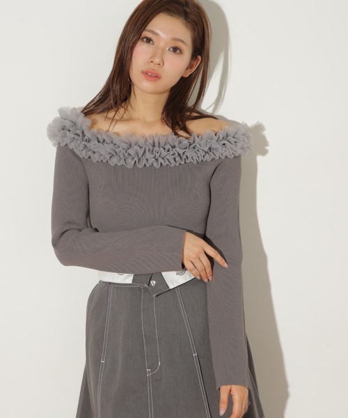 ジルバイジルスチュアート　オフショルニットトップス 楽天市場】【SALE／50%OFF】チュールフリルオフショルニット JILL by