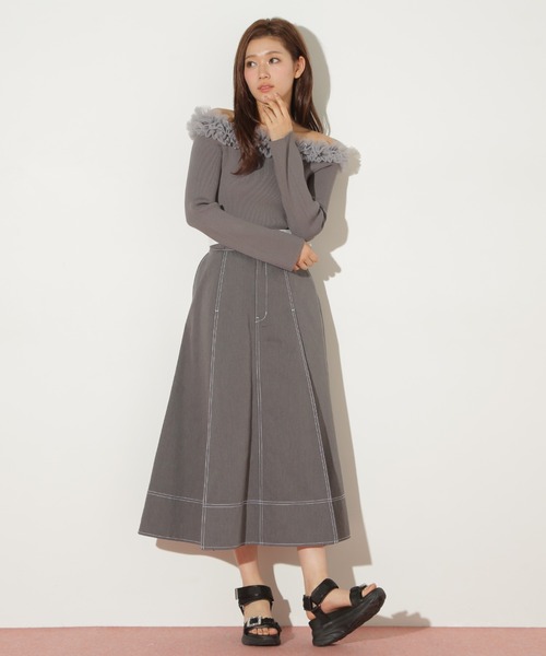 新品未使用　ジルバイジルスチュアート フリル付きオフショルダー ニット セール】チュールフリルオフショルニット（ニット/セーター