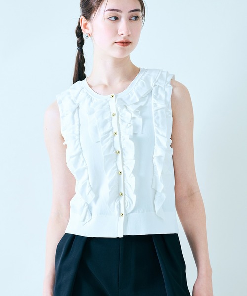 Audie a Muses(オーディアミューズ)の「トリプルラッフルニットベスト(ベスト・レディース・ピンク/ホワイト/ブラック/グレー・42/38)」の20枚目の写真
