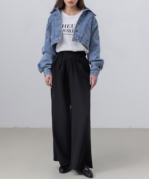 DAY CLOSET（デイ クローゼット）の「【大きいサイズ有/ショート丈】 長袖 ウォッシュ加工 ドロップショルダー デニムジャケット レディース（デニムジャケット・レディース・ライトブルー・XL/M/S/L）」の5枚目の写真