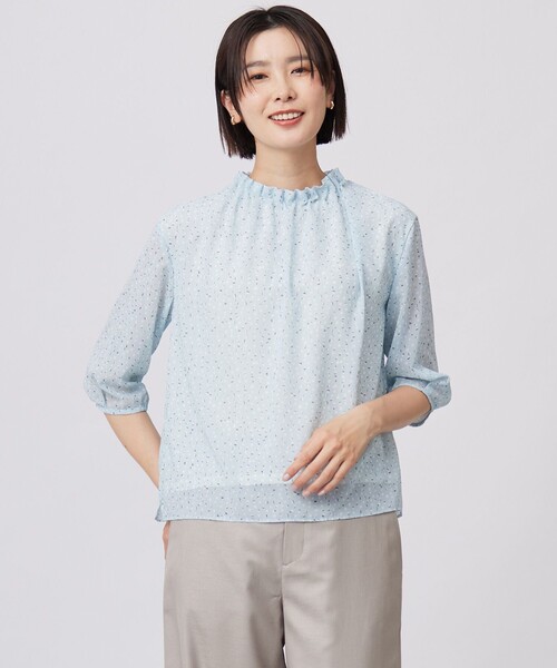 J.PRESS(ジェイプレス)の「【洗える】hand drawn dots ボトルネック カットソー(Tシャツ/カットソー・レディース・ホワイト系5/サックスブルー系5・T13/T15)」の2枚目の写真