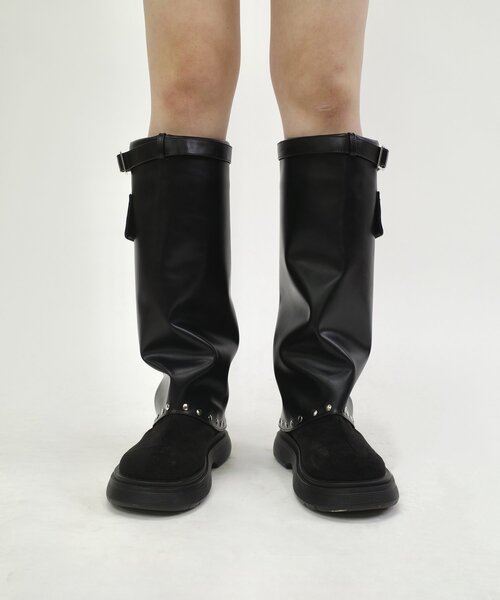 WHO'S WHO gallery（フーズフーギャラリー）の「ベルトスタッズブーツ（ブーツ・レディース・ブラウン/ブラック・SMALL/MEDIUM/LARGE）」の5枚目の写真