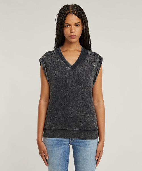 G-STAR(ジースター)の「WASHED SWEATER/ヴィンテージライクオーバーダイスリーブレススウェット(Tシャツ/カットソー・レディース・ブラック系その他/ブルー系その他・SMALL/X-SMALL/MEDIUM)」の1枚目の写真