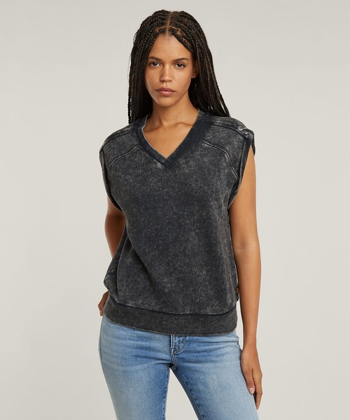 G-STAR(ジースター)の「WASHED SWEATER/ヴィンテージライクオーバーダイスリーブレススウェット(Tシャツ/カットソー・レディース・ブラック系その他/ブルー系その他・SMALL/X-SMALL/MEDIUM)」の3枚目の写真