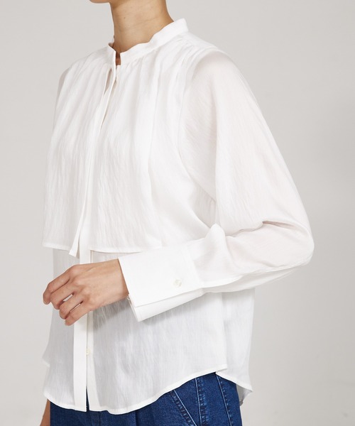 qualite（カリテ）の「ギャザーレイヤードブラウス/オフィスカジュアル（シャツ/ブラウス・レディース・ホワイト/ピンクベージュ・フリー）」の10枚目の写真