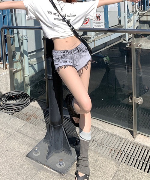 セール】クラッシュダメージ デニムショートパンツ（デニム