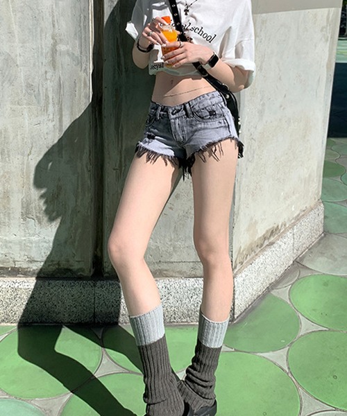 クラッシュデニムショートパンツ 2color 】クラッシュダメージブリーチデニムショートパンツ