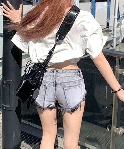 クラッシュデニムショートパンツ 2color 】クラッシュダメージブリーチデニムショートパンツ