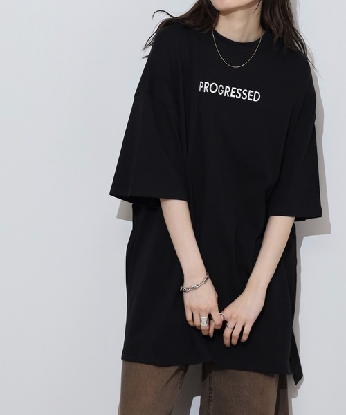 atONE（アットワン）の「胸元刺繍ロゴスーパーBIGサイズモックネックTシャツ（Tシャツ/カットソー・レディース・カーキ/ブラック/ホワイト・M/L）」の7枚目の写真