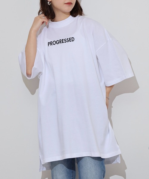 atONE（アットワン）の「胸元刺繍ロゴスーパーBIGサイズモックネックTシャツ（Tシャツ/カットソー・レディース・カーキ/ブラック/ホワイト・M/L）」の9枚目の写真