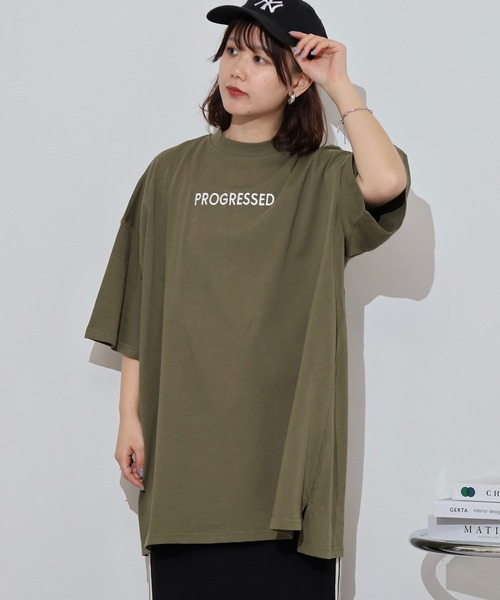 atONE（アットワン）の「胸元刺繍ロゴスーパーBIGサイズモックネックTシャツ（Tシャツ/カットソー・レディース・カーキ/ブラック/ホワイト・M/L）」の12枚目の写真
