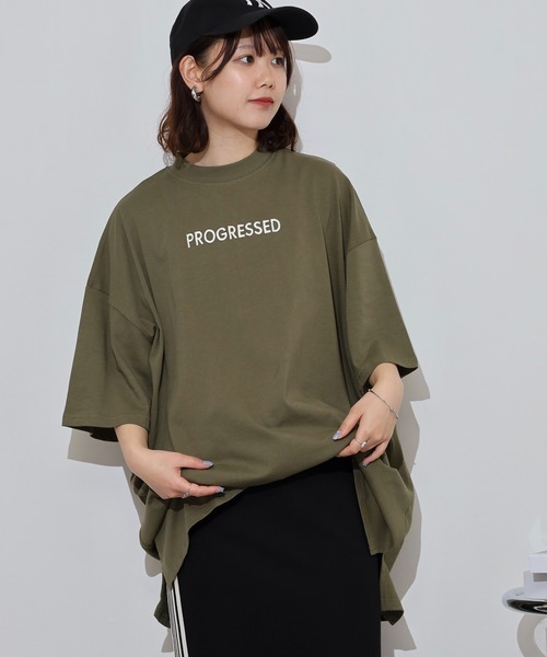 atONE（アットワン）の「胸元刺繍ロゴスーパーBIGサイズモックネックTシャツ（Tシャツ/カットソー・レディース・カーキ/ブラック/ホワイト・M/L）」の14枚目の写真