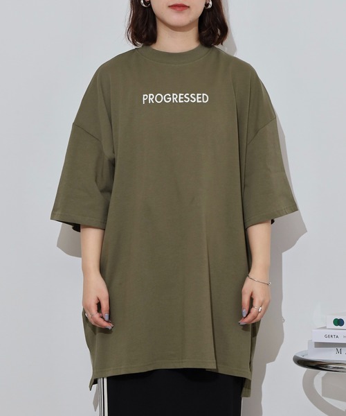 atONE（アットワン）の「胸元刺繍ロゴスーパーBIGサイズモックネックTシャツ（Tシャツ/カットソー・レディース・カーキ/ブラック/ホワイト・M/L）」の16枚目の写真