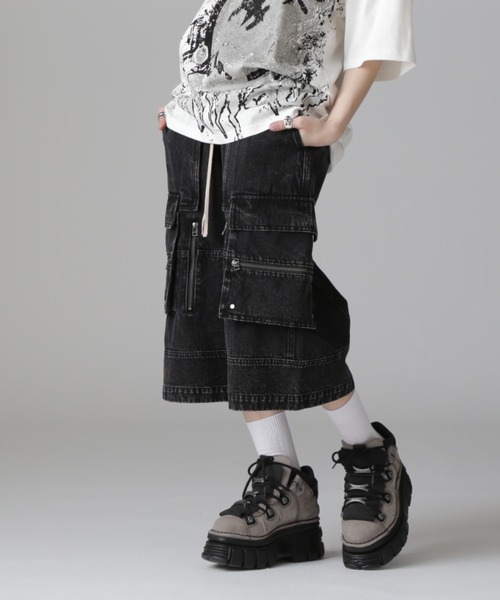 DANKE SCHON(ダンケシェーン)の「DankeSchon/ダンケシェーン/CHEMIBLEACH DENIMCARGO S(デニムパンツ・レディース・ブラック/グレー・L/M)」の4枚目の写真