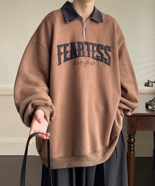 CERCA(チェルカ)の「【NOWLE】カレッジロゴ ハーフジップ ポロネック スウェット(スウェット・メンズ・ブラック/ブラウン/グレー・X-LARGE/MEDIUM/LARGE)」の3枚目の写真
