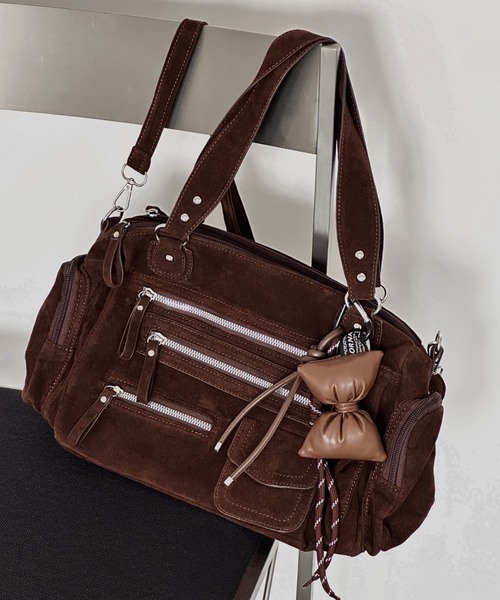 レザーショルダーバッグ ブラウン シンプルデザインのファスナーショルダーバッグ「革鞄のHERZ