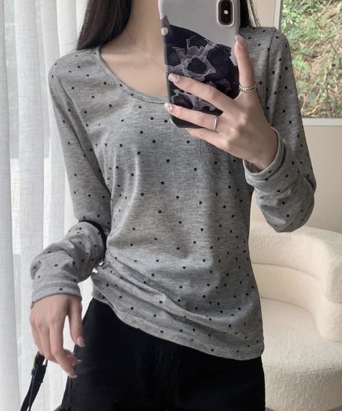 paravion(パラビオン)の「シアードットロングスリーブTシャツ(Tシャツ/カットソー・レディース・ホワイト/グレー・FREE)」の2枚目の写真
