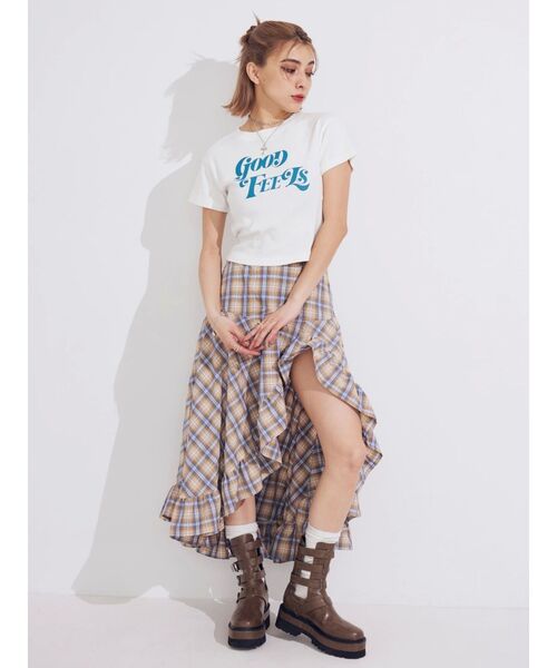 EVRIS（エヴリス）の「ランダムチェックアシンメトリースカート（スカート・レディース・グレー/ベージュ・SMALL/MEDIUM）」の21枚目の写真