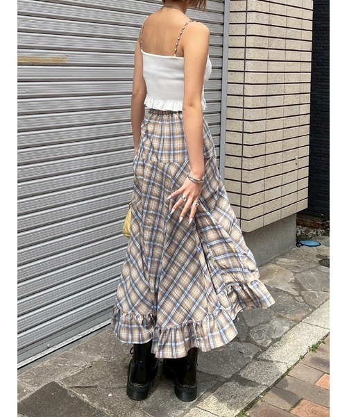 EVRIS（エヴリス）の「ランダムチェックアシンメトリースカート（スカート・レディース・グレー/ベージュ・SMALL/MEDIUM）」の6枚目の写真