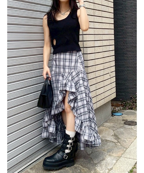 EVRIS（エヴリス）の「ランダムチェックアシンメトリースカート（スカート・レディース・グレー/ベージュ・SMALL/MEDIUM）」の15枚目の写真