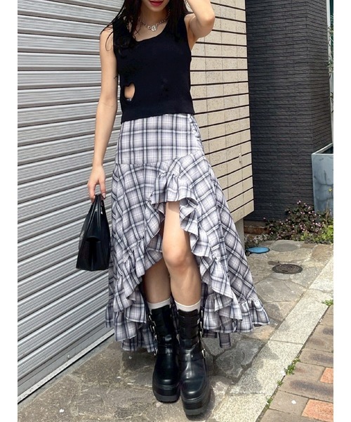 EVRIS（エヴリス）の「ランダムチェックアシンメトリースカート（スカート・レディース・グレー/ベージュ・SMALL/MEDIUM）」の16枚目の写真