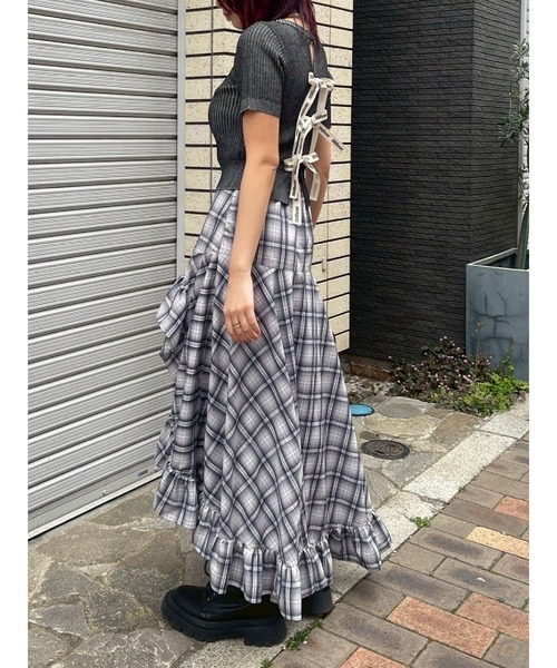 EVRIS（エヴリス）の「ランダムチェックアシンメトリースカート（スカート・レディース・グレー/ベージュ・SMALL/MEDIUM）」の12枚目の写真