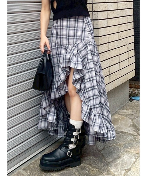 EVRIS（エヴリス）の「ランダムチェックアシンメトリースカート（スカート・レディース・グレー/ベージュ・SMALL/MEDIUM）」の14枚目の写真