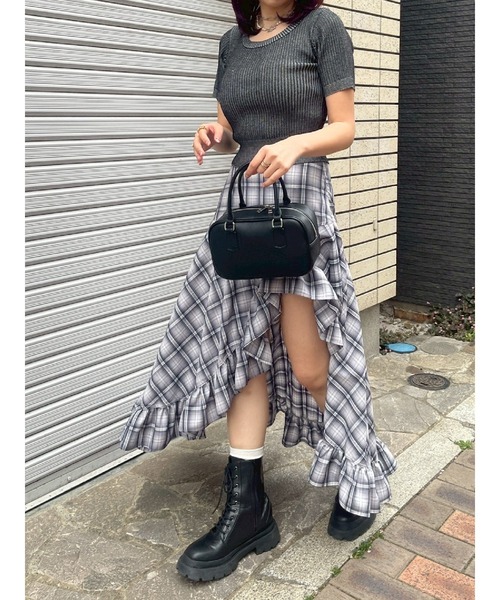 モンス MONSE ☆プリーツ アシンメトリー スカート USA製 0 チェック Lae スカート アシンメトリーチェックプリーツスカート