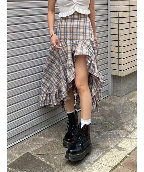 EVRIS（エヴリス）の「ランダムチェックアシンメトリースカート（スカート・レディース・グレー/ベージュ・SMALL/MEDIUM）」の18枚目の写真