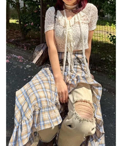 EVRIS（エヴリス）の「ランダムチェックアシンメトリースカート（スカート・レディース・グレー/ベージュ・SMALL/MEDIUM）」の19枚目の写真