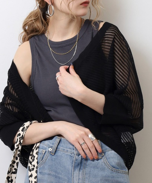 Anna Nicola（アンナニコラ）の「Anna Nicola 麻混透かし編みニットボレロ（カーディガン/ボレロ・レディース・グレイッシュベージュ/ブラック/ピンク/ターコイズブルー・38）」の2枚目の写真