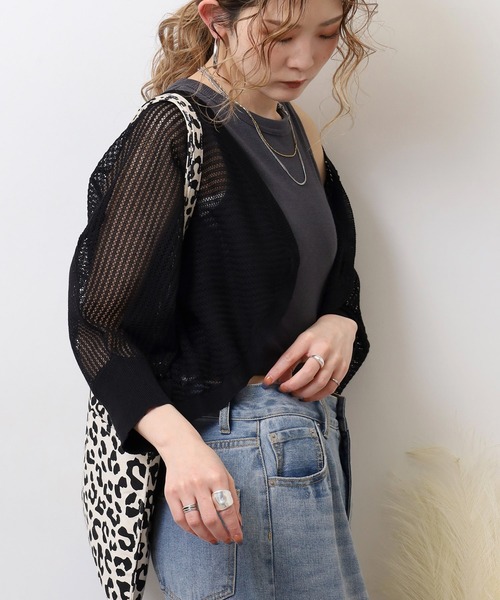 Anna Nicola（アンナニコラ）の「Anna Nicola 麻混透かし編みニットボレロ（カーディガン/ボレロ・レディース・グレイッシュベージュ/ブラック/ピンク/ターコイズブルー・38）」の12枚目の写真
