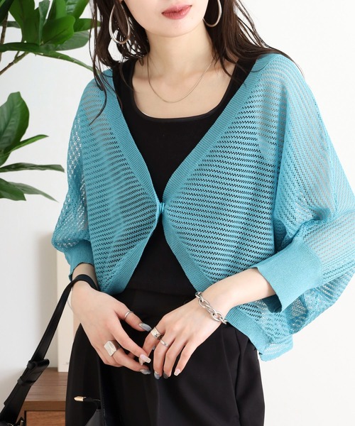 Anna Nicola（アンナニコラ）の「Anna Nicola 麻混透かし編みニットボレロ（カーディガン/ボレロ・レディース・グレイッシュベージュ/ブラック/ピンク/ターコイズブルー・38）」の20枚目の写真
