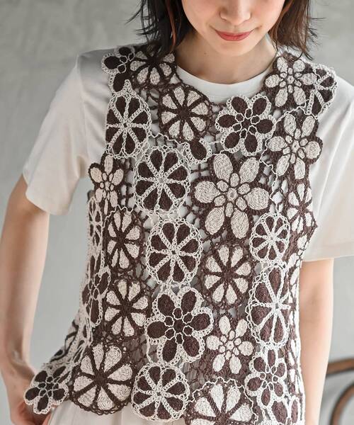 rps（アールピーエス）の「配色レースベスト（ベスト・レディース・ブラック/ネイビー/ブラウン・フリー）」の8枚目の写真