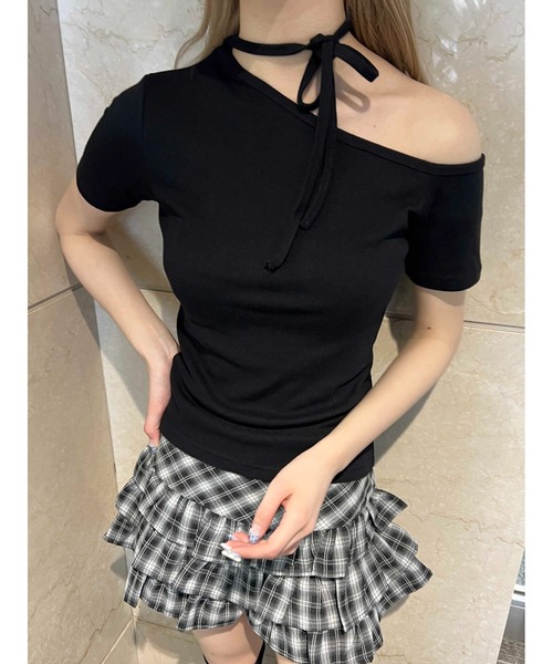 PHILLY（フィリー）の「【PHILLY】チョーカーセットデザインワンショルT（Tシャツ/カットソー・レディース・ブラック/ピンク/ホワイト・FREE）」の3枚目の写真