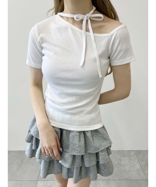 PHILLY（フィリー）の「【PHILLY】チョーカーセットデザインワンショルT（Tシャツ/カットソー・レディース・ブラック/ピンク/ホワイト・FREE）」の4枚目の写真