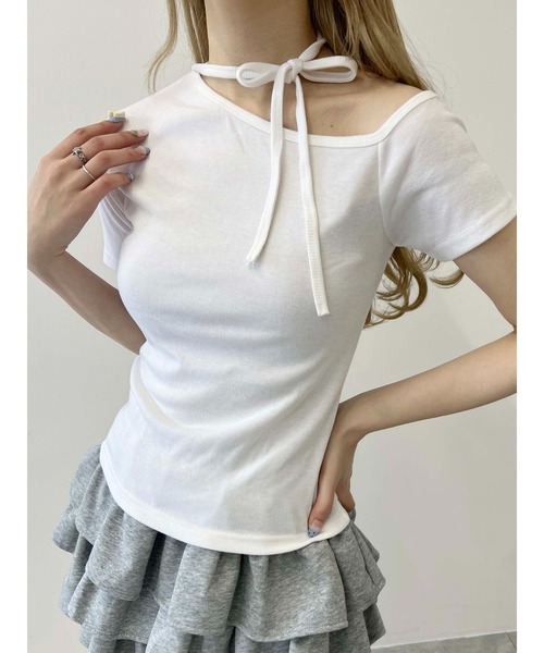 PHILLY（フィリー）の「【PHILLY】チョーカーセットデザインワンショルT（Tシャツ/カットソー・レディース・ブラック/ピンク/ホワイト・FREE）」の8枚目の写真