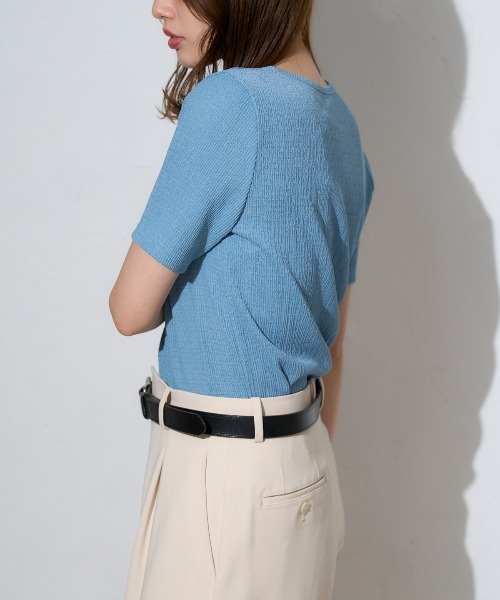 TRIANGLE PALETTE（トライアングルパレット）の「光沢凸凹 半袖トップス/ショートスリーブトップス（Tシャツ/カットソー・レディース・ブラック/ホワイト/ブルー・FREE）」の20枚目の写真