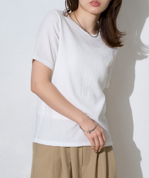 TRIANGLE PALETTE（トライアングルパレット）の「光沢凸凹 半袖トップス/ショートスリーブトップス（Tシャツ/カットソー・レディース・ブラック/ホワイト/ブルー・FREE）」の10枚目の写真