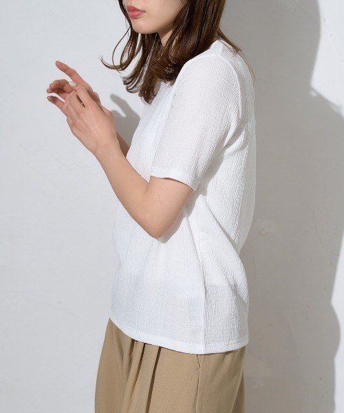 TRIANGLE PALETTE（トライアングルパレット）の「光沢凸凹 半袖トップス/ショートスリーブトップス（Tシャツ/カットソー・レディース・ブラック/ホワイト/ブルー・FREE）」の12枚目の写真