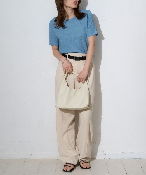 TRIANGLE PALETTE（トライアングルパレット）の「光沢凸凹 半袖トップス/ショートスリーブトップス（Tシャツ/カットソー・レディース・ブラック/ホワイト/ブルー・FREE）」の21枚目の写真