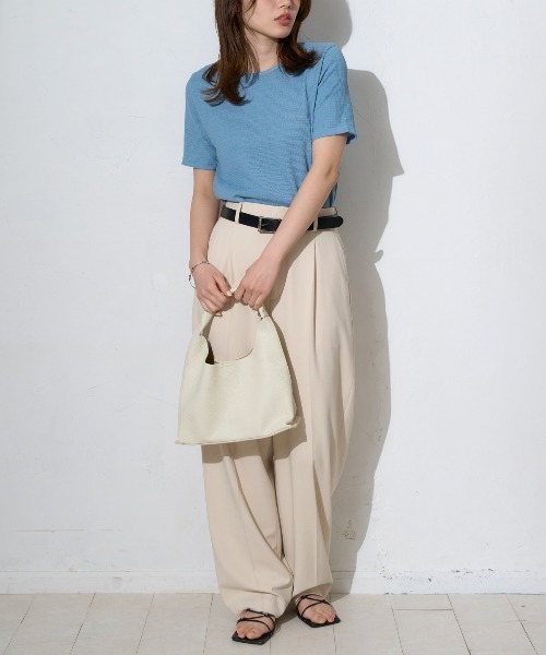 TRIANGLE PALETTE（トライアングルパレット）の「光沢凸凹 半袖トップス/ショートスリーブトップス（Tシャツ/カットソー・レディース・ブラック/ホワイト/ブルー・FREE）」の22枚目の写真